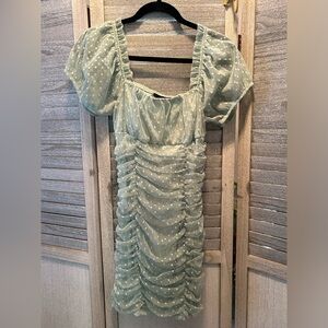 BLĀSHE Pastel Green Teal Ruffled Mini Dress Small Petite Juniors Misses